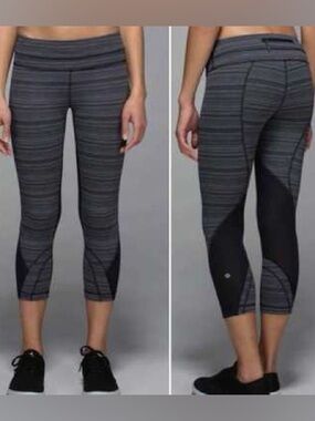 Lululemon Speed Crop Cyber Stripe Mesh Panel Training Leggings Vibe Size 8